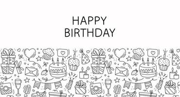 Happy birthday frame. Hand drawn vector illustration isolated on white background.