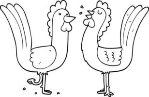 line drawing cartoon chickens vector