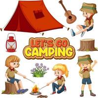 conjunto de diferentes niños de camping vector