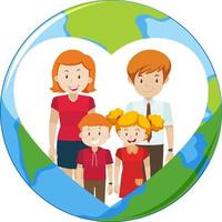 Happy family on earth planet background vector
