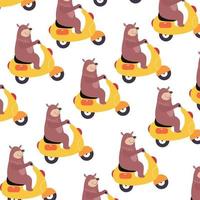 Seamless pattern with cute bear animals and vehicle. Perfect for kids clothes design vector