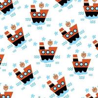 Seamless pattern with cute bear animals and vehicle. Perfect for kids clothes design vector