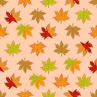 Vector - Abstract seamless pattern of many Maple leaves on light orange background. Autumn, fall season.