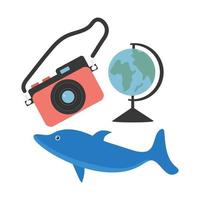 Cartoon set globe dolphin camera on a white background vector