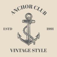 Logo Anchor isolated on cream background with retro vintage style. Vector vintage engraving illustration for tattoo, web and label. Hand drawn in a graphic style. template design