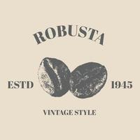 Logo two Coffee Beans hand drawn with vintage retro style. Coffee Illustration isolated on cream Background. Vector Design Template Element. Robusta coffee bean logo vector template design