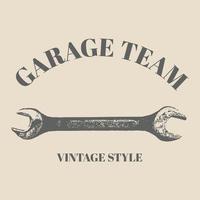 logo tools vector wrench hand drawn with vintage retro style. Spanner logo design element. Key tool isolated on cream background template design