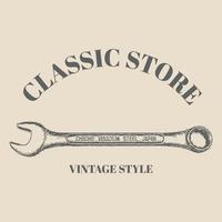 logo tools vector wrench hand drawn with vintage retro style. Spanner logo design element. good for poster, banner, web, t-shirt print, bag print, and more. template design