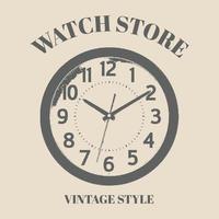 diseño de tienda de relojes con logo. elemento monocromo con ilustración de vector de reloj antiguo con texto. estilo retro de la vendimia. relojería y concepto de servicio para símbolos, emblemas y plantillas de diseño de etiquetas