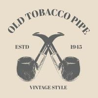 Logo cross tobacco pipe hand drawing vintage clip art isolated on old background template design vector