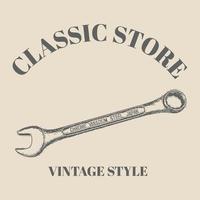 logo tools vector wrench hand drawn with vintage retro style. Spanner logo design element. good for poster, banner, web, t-shirt print, bag print, and more. template design