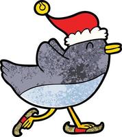 personaje de pingüino de patinaje sobre hielo con sombrero de navidad vector