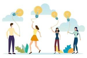 People walk with light bulbs in the form of balloons.The concept of finding creative ideas. vector