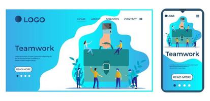 Teamwork.Template for the user interface of the website's home page.Landing page template.The adaptive design of the smartphone.vector illustration. vector