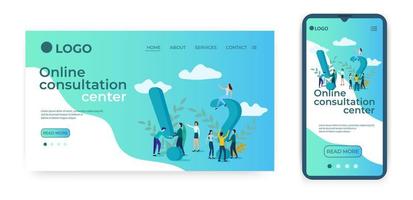 Online consultation center.Template for the user interface of the website's home page.Landing page template.The adaptive design of the smartphone.vector illustration. vector