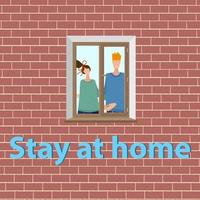 Stay at home.People outside the window look at the street.A call to stay at home.Flat vector illustration.