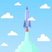 Flying a rocket.Startup brainstorming a new project.Flat vector illustration.