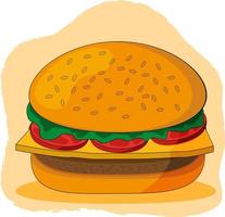 Burger with tomato cheese and salad.Vector illustration in the style of manual drawing. vector