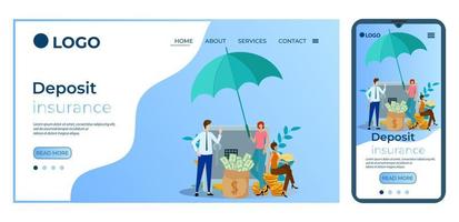 Deposit insurance.Template for the user interface of the website's home page.Landing page template.The adaptive design of the smartphone.vector illustration. vector