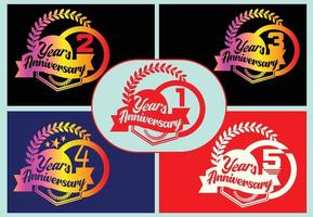 Plantilla de diseño de logotipo y etiqueta de aniversario de 1 a 5 años vector