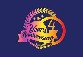 Plantilla de diseño de logotipo y pegatina de 4 años de aniversario vector
