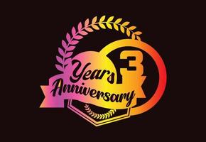 3 years anniversary logo and sticker design template vector