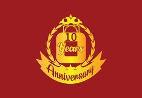 plantilla de diseño de logotipo y pegatina de aniversario de 10 años vector