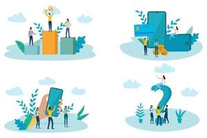 Activity assessment, Online payments, People talking on a smartphone, Question and answer.A set of illustrations for the design.flat vector illustration.