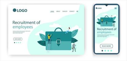 Recruitment of employees.Template for the user interface of the website's home page.Landing page template.The adaptive design of the smartphone.vector illustration. vector