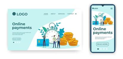 Online payments.Template for the user interface of the website's home page.Landing page template.The adaptive design of the smartphone.vector illustration. vector