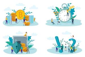 Bitcoin, Time management, Bank Deposit Protection, Online consultation center.A set of illustrations for the design.flat vector illustration.
