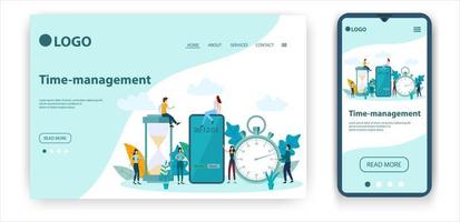 Time-management. Template for the user interface of the website's home page.Landing page template.The adaptive design of the smartphone.vector illustration. vector