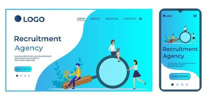 Recruitment Agency.Template for the user interface of the website's home page.Landing page template.The adaptive design of the smartphone.vector illustration. vector