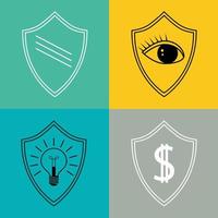 Shield icons.Protection of Bank deposits, protection of privacy,protection of intellectual property. A set of flat icons for web design.Vector illustration. vector