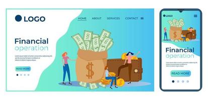 Financial operation.Template for the user interface of the website's home page.Landing page template.The adaptive design of the smartphone.vector illustration. vector