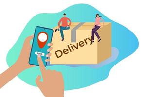 Express delivery.The hand makes an order through the Express delivery app.Vector illustration. vector