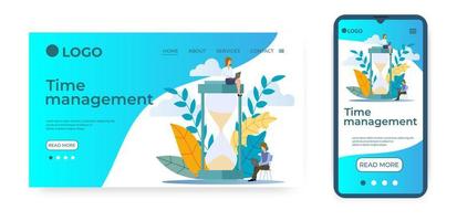 Time-management.Template for the user interface of the website's home page.Landing page template.The adaptive design of the smartphone.vector illustration. vector