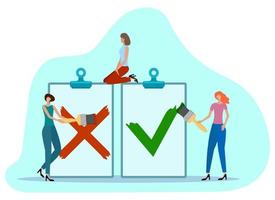 People paint and paintbrush draw a check mark for and against. The concept of elections and voting and marks.Flat vector illustration.