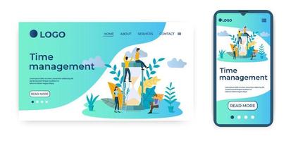 Time-management.Template for the user interface of the website's home page.Landing page template.The adaptive design of the smartphone.vector illustration. vector