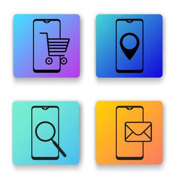 iconos de teléfonos inteligentes. compras en línea, navegación, búsqueda, correo. un conjunto de iconos planos para diseño web. ilustración vectorial. vector