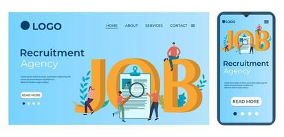 Recruitment Agency.Template for the user interface of the website's home page.Landing page template.The adaptive design of the smartphone.vector illustration. vector