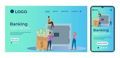 Banking operation.Template for the user interface of the website's home page.Landing page template.The adaptive design of the smartphone.vector illustration. vector