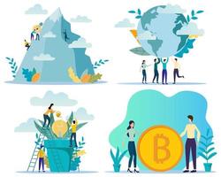 Startup, planet protection, business incubator, investment in bitcoin.A set of illustrations for the design.flat vector illustration.