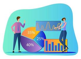 People stand next to the infographic.Diagram of the development of a commercial enterprise.A metaphor for business activity.vector illustration. vector