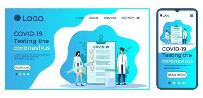 Testing the covid-19 coronavirus.Template for the user interface of the website's home page.Landing page template.The adaptive design of the smartphone.vector illustration. vector