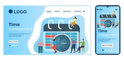 Time-management.People against the clock and calendar.Template for the user interface of the site's home page.Landing page template.The adaptive design of the smartphone.vector illustration. vector