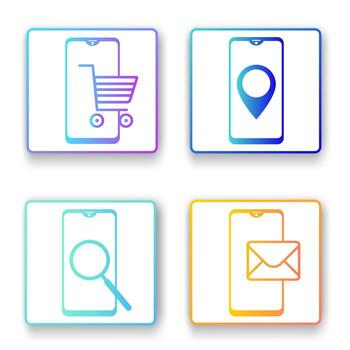 iconos de teléfonos inteligentes. compras en línea, navegación, búsqueda, correo. un conjunto de iconos planos para diseño web. ilustración vectorial. vector