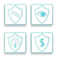 Shield icons.Protection of Bank deposits, protection of privacy,protection of intellectual property. A set of flat icons for web design.Vector illustration. vector