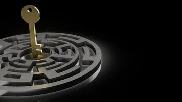 The gold key in maze on black background  3d rendering photo