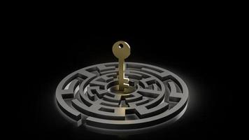 The gold key in maze on black background  3d rendering photo